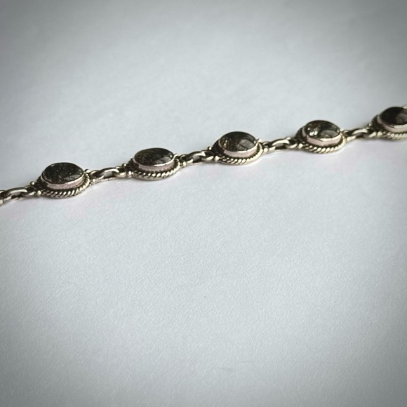Natural Black Grey Needle RUTILE QUARTZ Sterling Silver 925 Bracelet New 7.5 - 8 - Picture 8 of 11